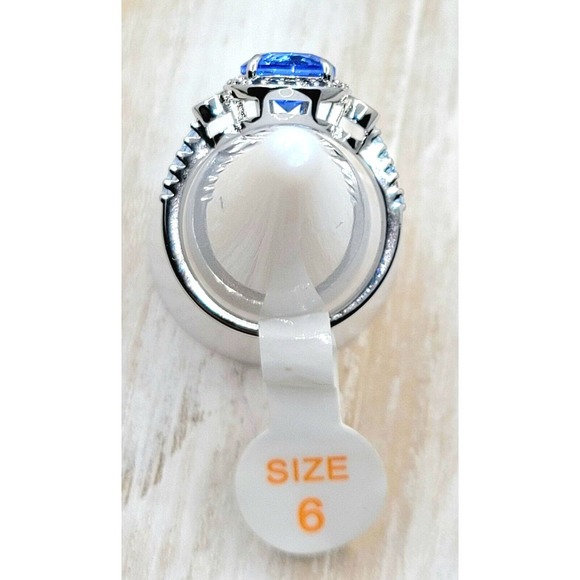 Lab created blue sapphire & aquamarine, Triple Plated Rhodium Size 6 RBP2146 - Picture 6 of 8